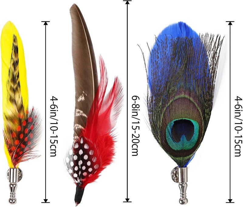 MAOFENG 3PCS Natural Hat Feathers Handmade Alloy Feathers Brooch for DIY Craft Fedora Cowboy Oktoberfest Trilby Hats Holiday Party Accessories Decorations - Image 2